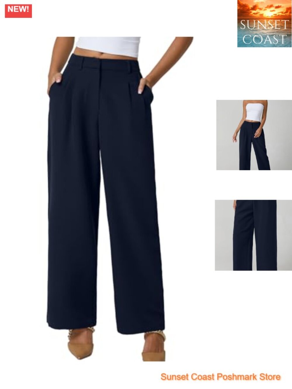 High Waisted Wide Leg Dress Pants Wrinkle Free Work Pants with Pockets